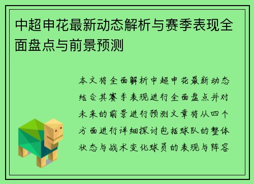 中超申花最新动态解析与赛季表现全面盘点与前景预测